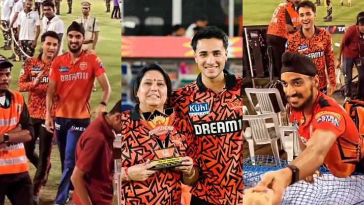 Arshdeep Singh and Abhishek Sharma with his mother