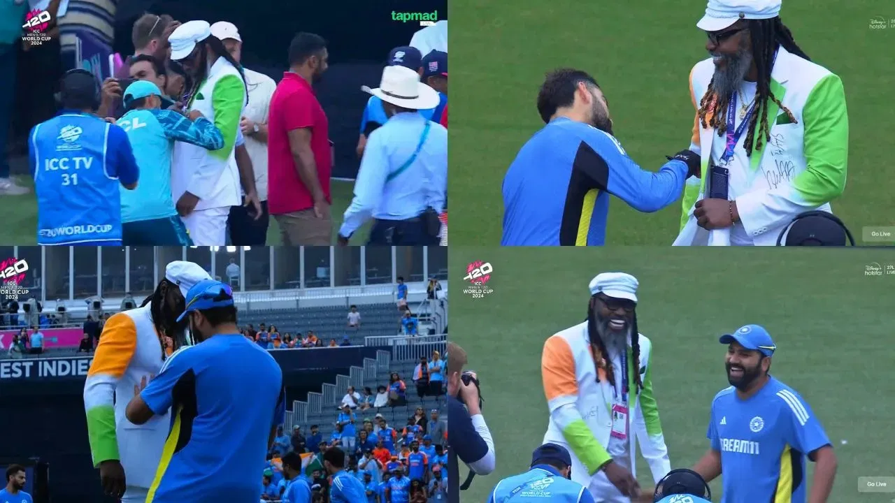 Chris Gayle takes autographs from Virat Kohli, Babar Azam, Rohit Sharma