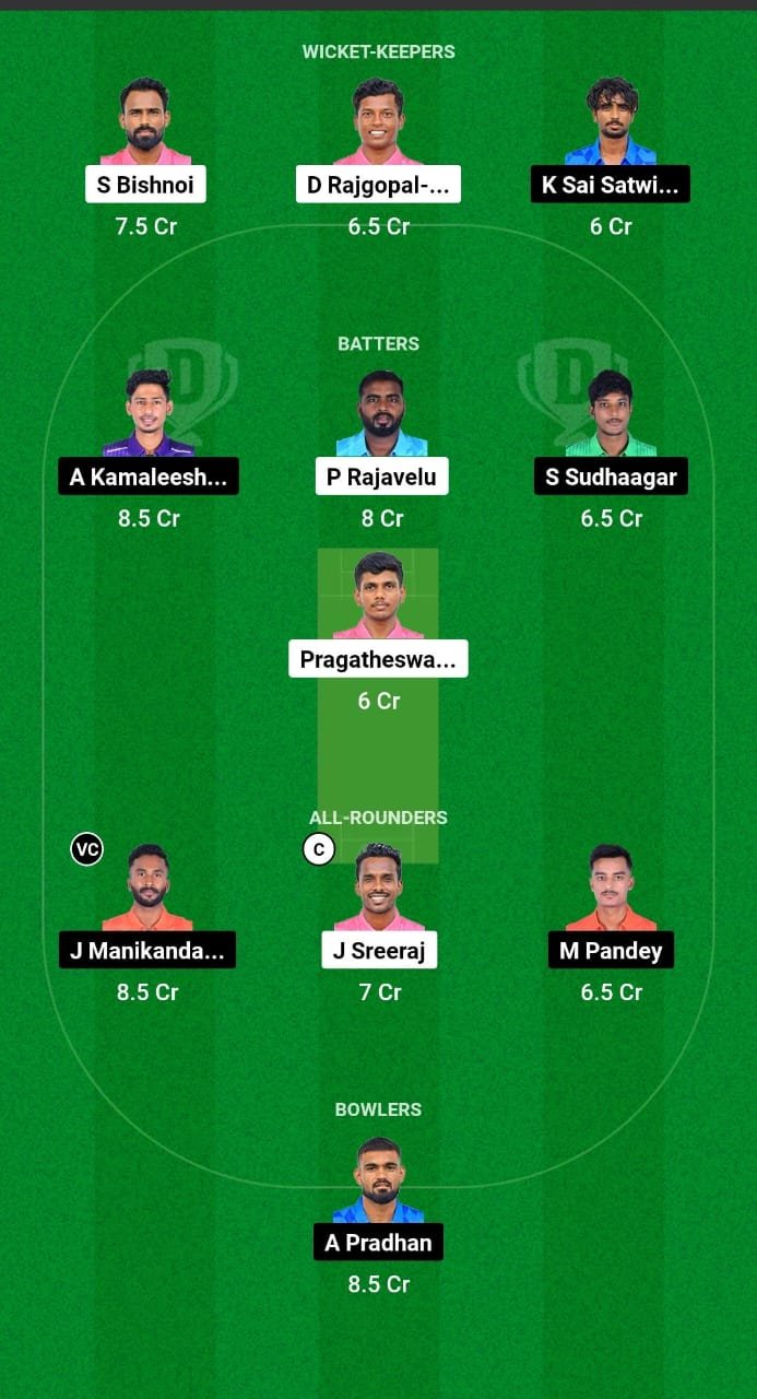 KGS vs WAR Dream11 Prediction Fantasy Cricket Tips Dream11 Team Pondicherry T10 Men 2024 