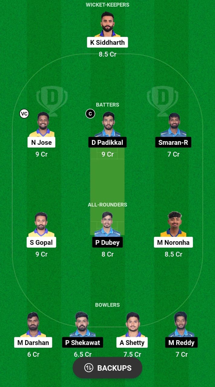 MD vs GMY Dream11 Prediction Fantasy Cricket Tips Dream11 Team KSCA Maharaja T20 Trophy 2024 