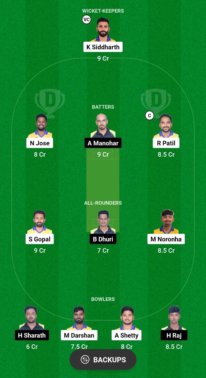 MD vs SL Dream11 Prediction Fantasy Cricket Tips Dream11 Team KSCA Maharaja T20 Trophy 2024 