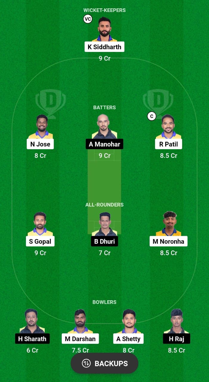 MD vs SL Dream11 Prediction Fantasy Cricket Tips Dream11 Team KSCA Maharaja T20 Trophy 2024 