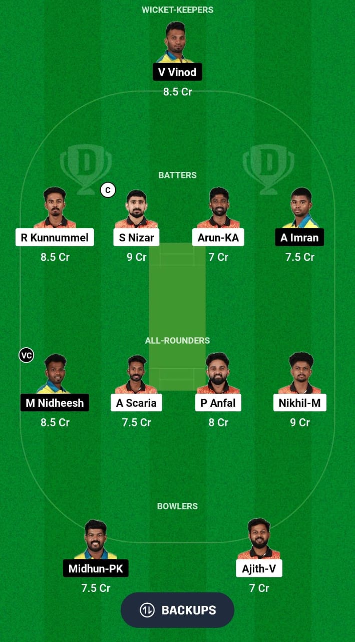 CG vs TT Dream11 Prediction Fantasy Cricket Tips Dream11 Team Kerala T20 Trophy 2024 