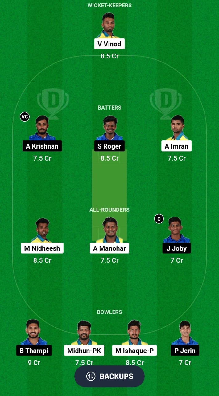 TT vs KBT Dream11 Prediction Fantasy Cricket Tips Dream11 Team Kerala T20 Trophy 2024 