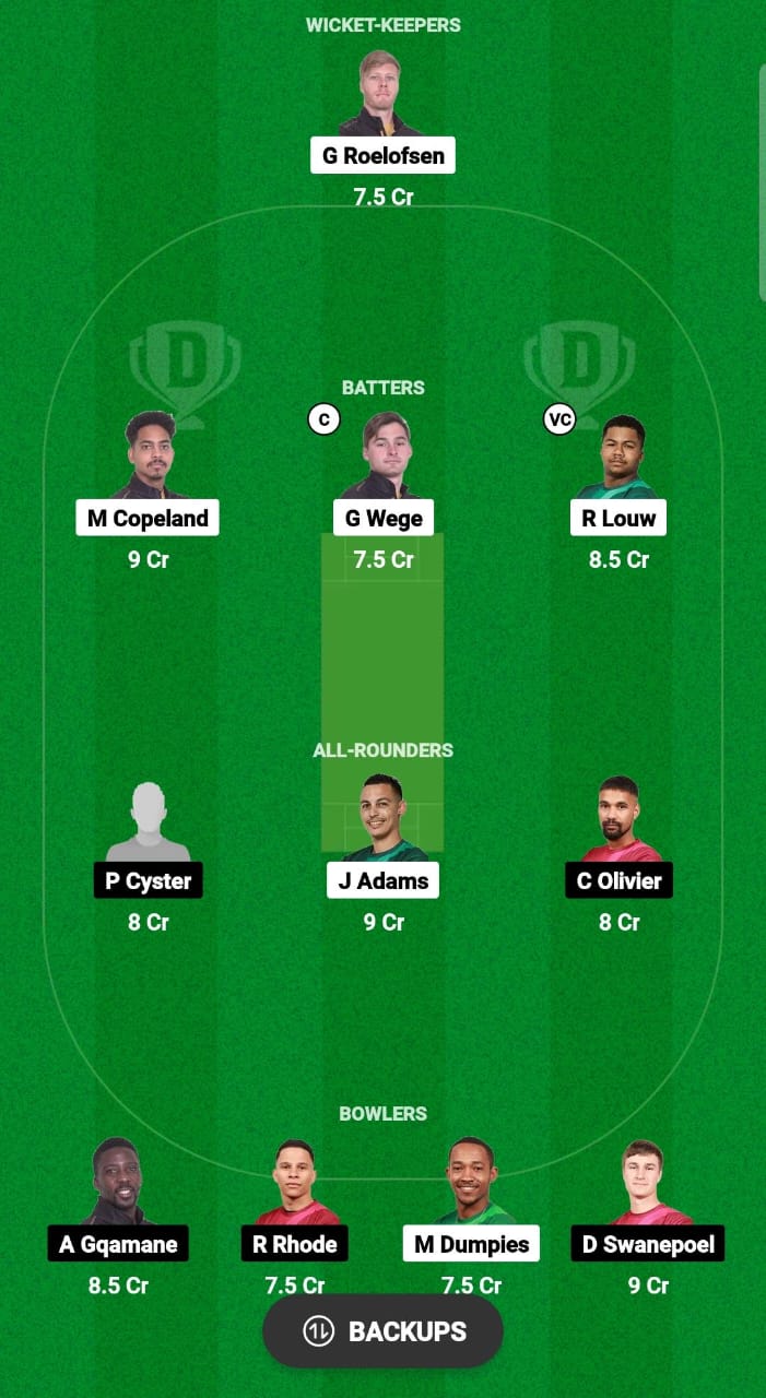 WEW vs SK Dream11 Prediction Fantasy Cricket Tips Dream11 Team South Africa Boland T10 League 2024 