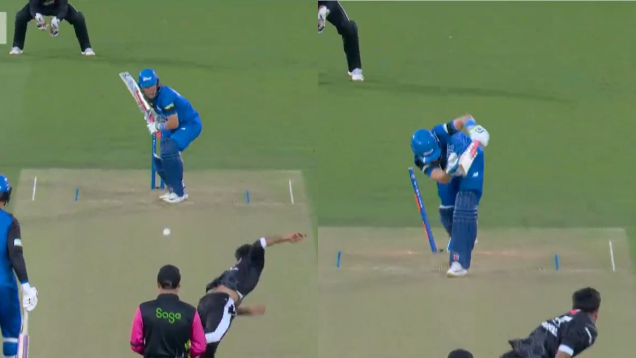 Fazalhaq Farooqi bowls Ollie Pope