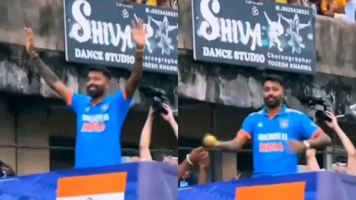 Watch- Hardik Pandya shows great reflexes as he catches a tennis ball in a flash during a road show in Vadodara
