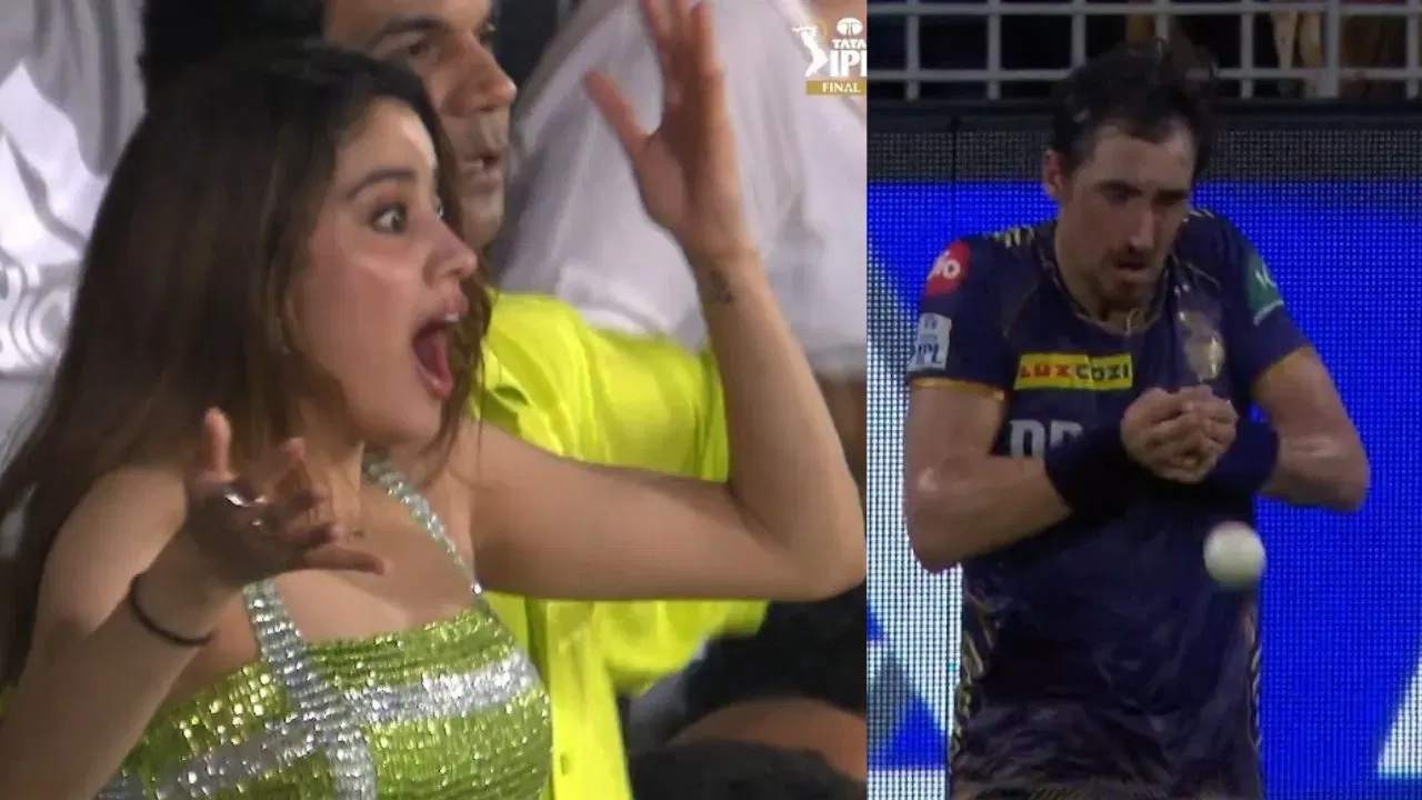 KKR vs SRH: Watch - Janhvi Kapoor absolutely shocked as Mitchell Starc drops dolly, giving lifeline to Pat Cummins