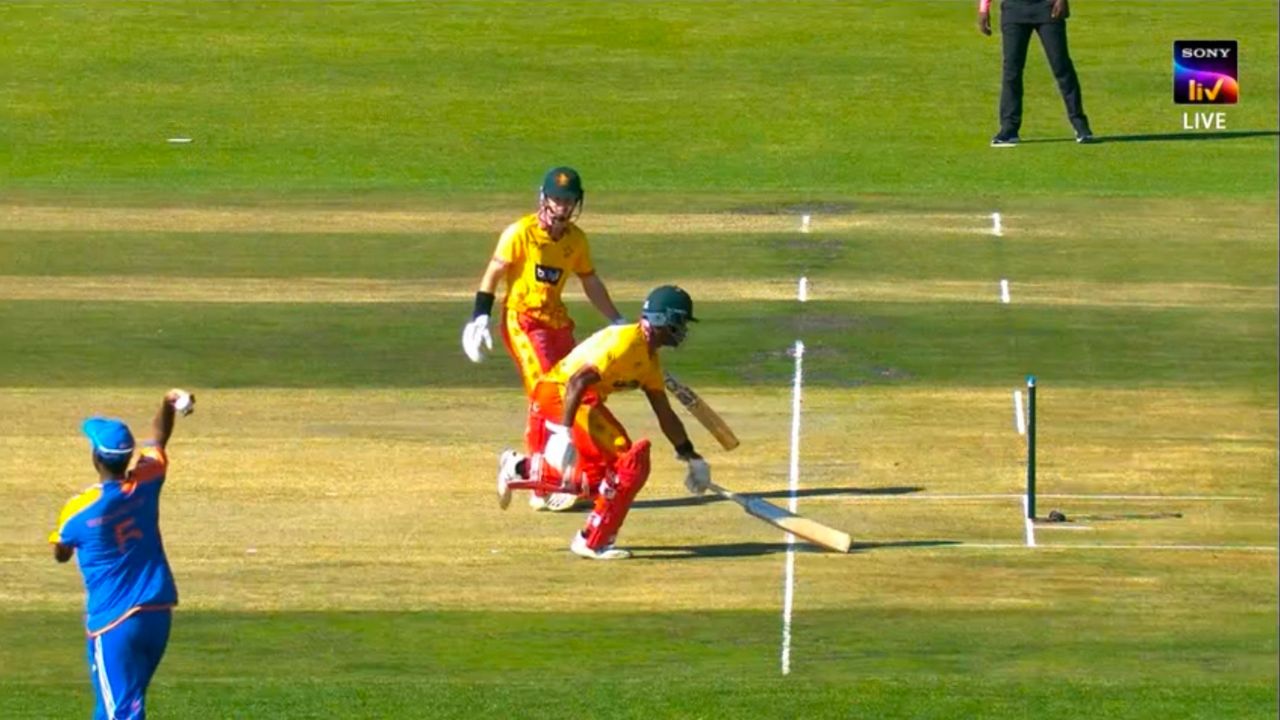 Watch: 'Sliding' Ravi Bishnoi's stunning effort to run out Johnathan Campbell with a brilliant direct throw