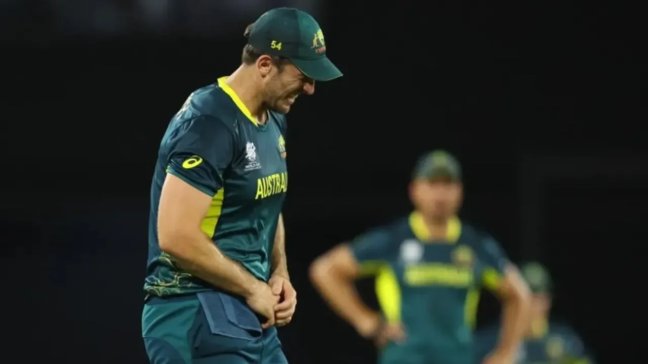 Australia's Mitchell Marsh after dropping catch