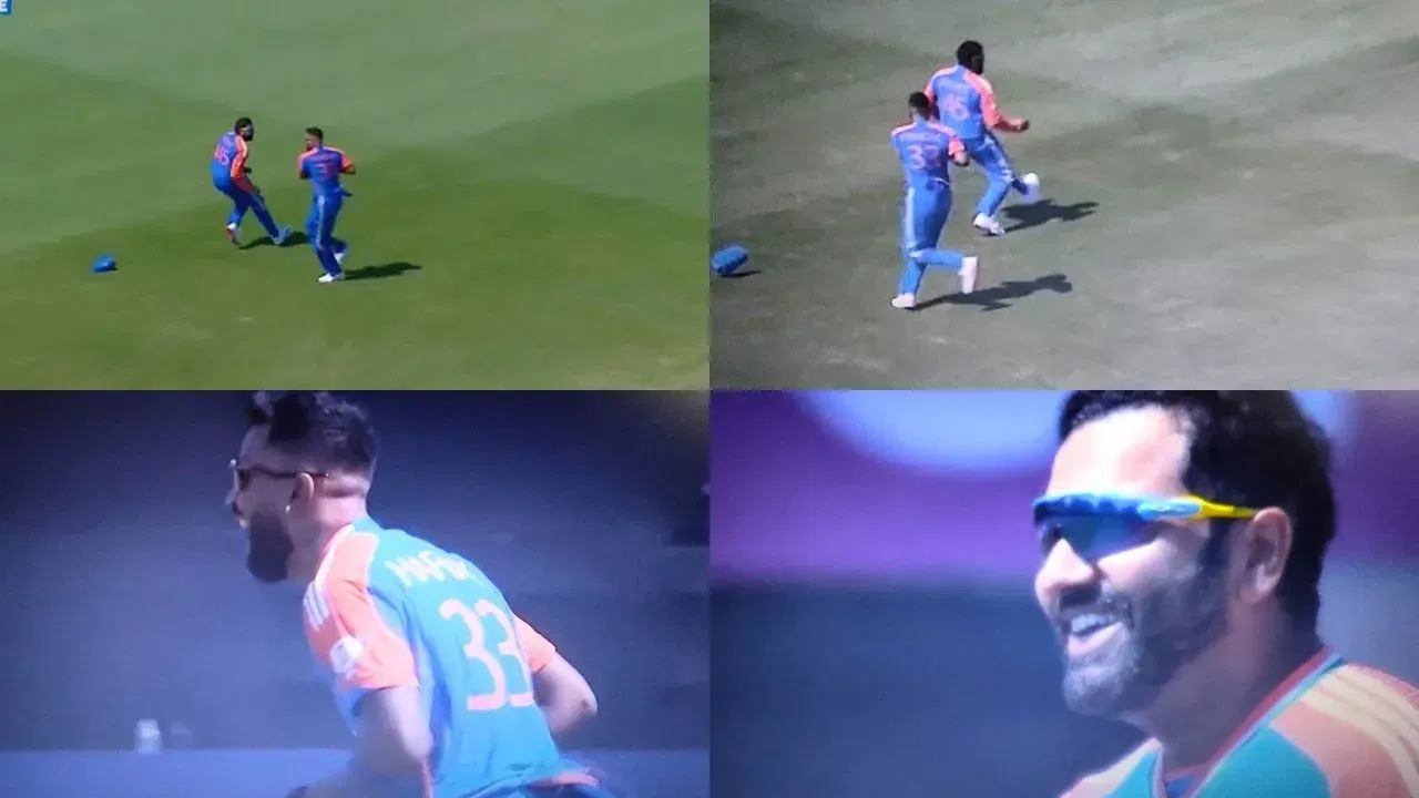 Watch: Rohit Sharma, Hardik Pandya aWatch: Rohit Sharma, Hardik Pandya avoid nasty collision as they run for the same catchvoid nasty collision as they run for the same catch