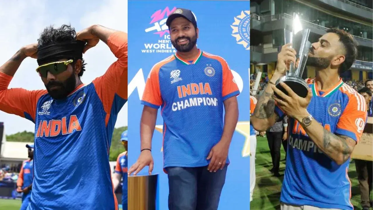 Ravindra Jadeja, Rohit Sharma and Virat Kohli