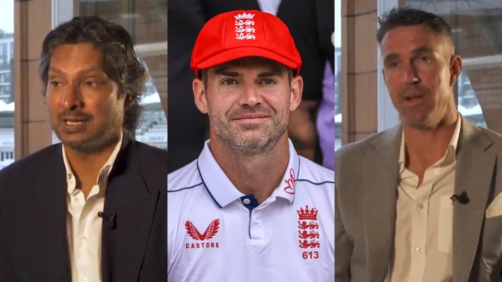 Kumar Sangakkara, James Anderson and Kevin Pieterson