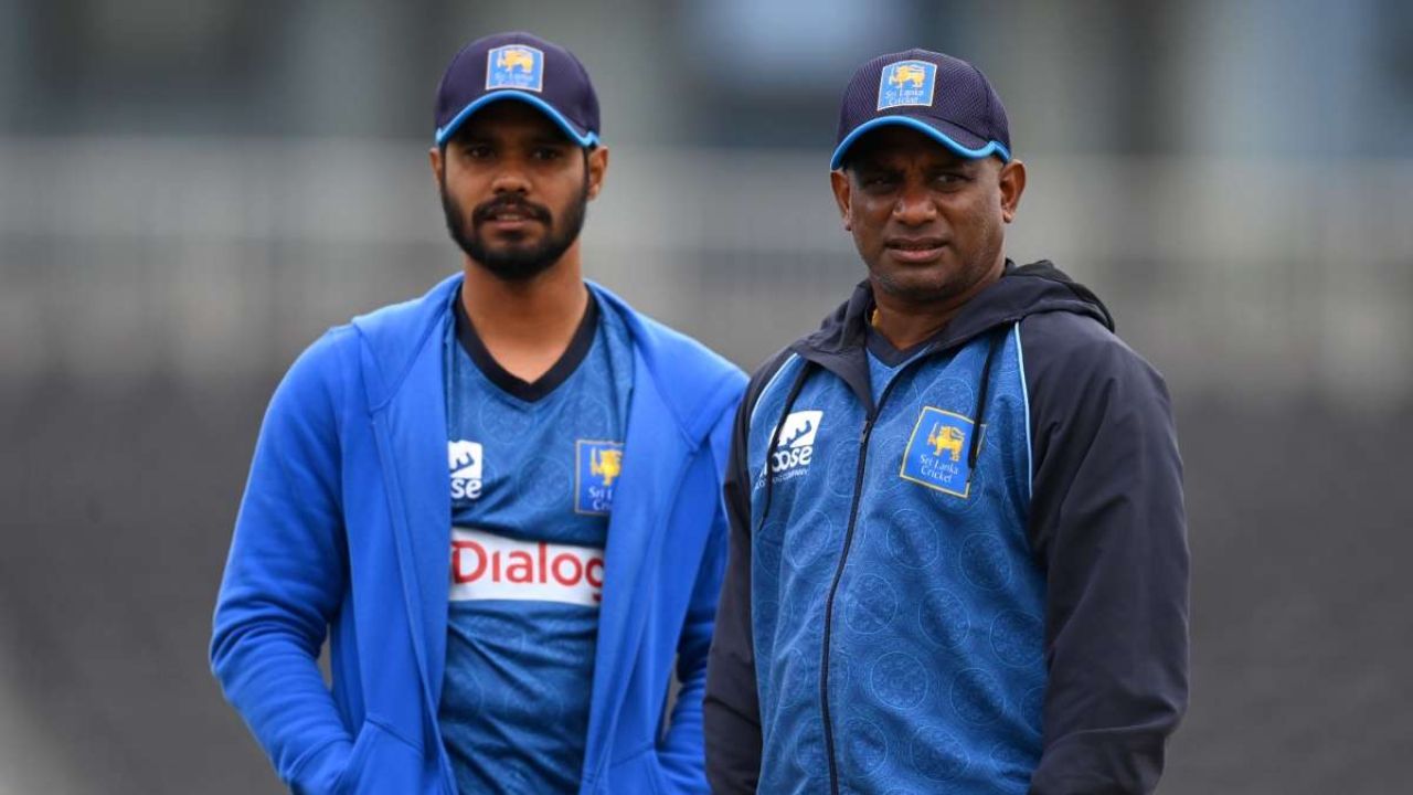 Sri Lanka captain Dhananjaya de Silva and coach Sanath Jayasuriya