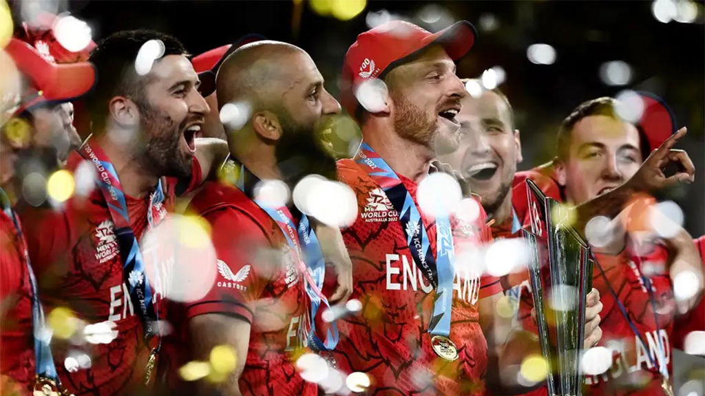 The England Players Celebrate With The Trophy