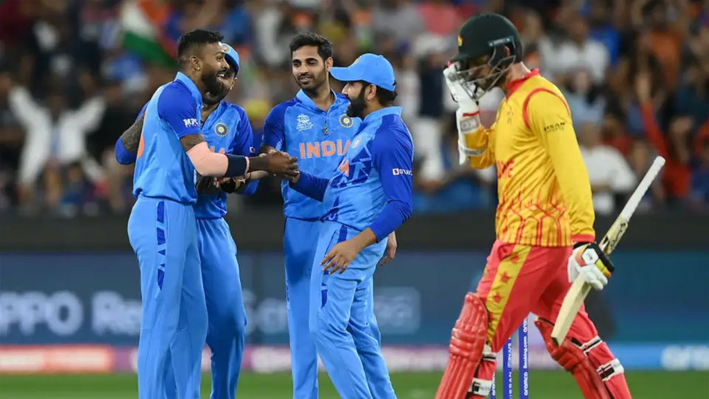 Hardik Pandya Celebrates With Team Mates After Dismissing Craig Ervine