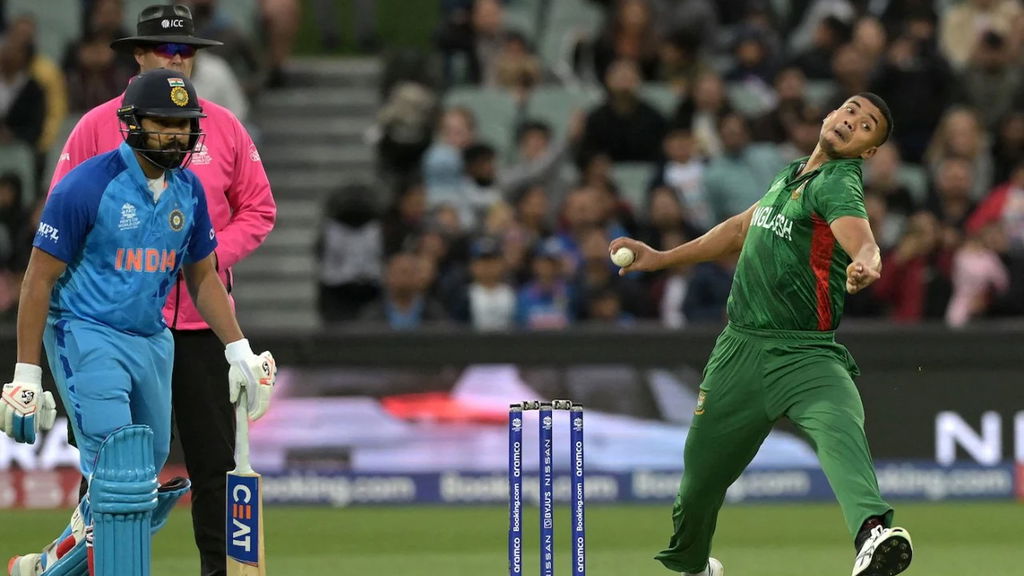 Taskin Ahmed Bowls As Rohit Sharma Watches On