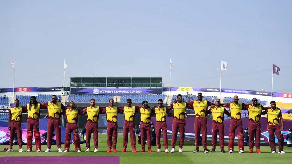 West Indies Players Line Up For The Anthems
