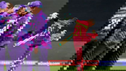 Akeal Hosein reacts after getting dismissed