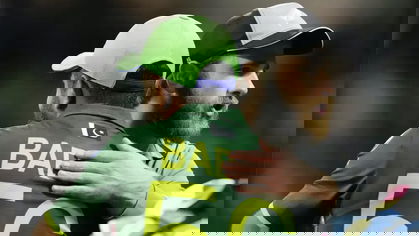 Babar Azam and Kane Williamson share a post match hug