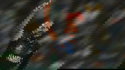 Jan Frylinck celebrates a wicket