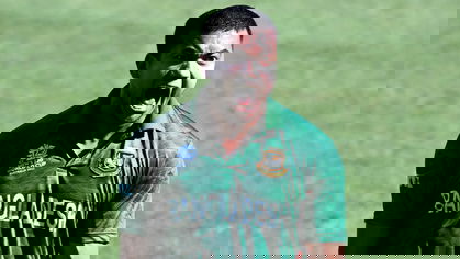 Taskin Ahmed is pumped after picking up his second powerplay wicket