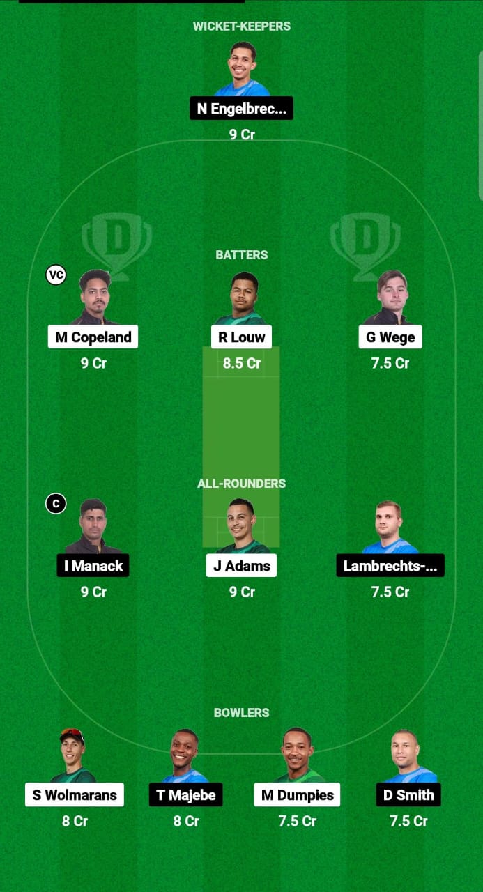 WEW vs WCB Dream11 Prediction Fantasy Cricket Tips Dream11 Team South Africa Boland T10 League 2024 