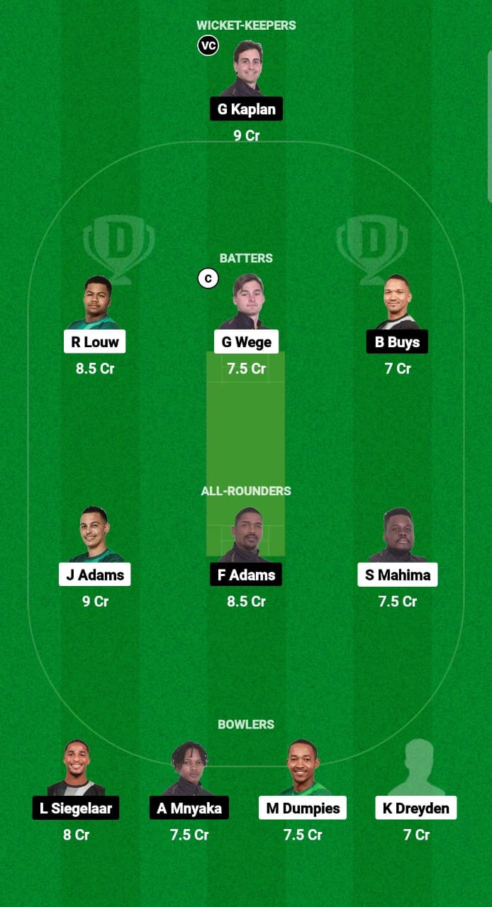 WEW vs NTR Dream11 Prediction Fantasy Cricket Tips Dream11 Team South Africa Boland T10 League 2024 