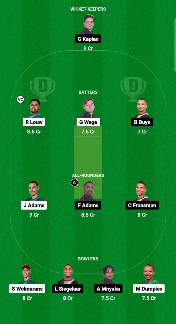 WEW vs NTR Dream11 Prediction Fantasy Cricket Tips Dream11 Team South Africa Boland T10 League 2024 