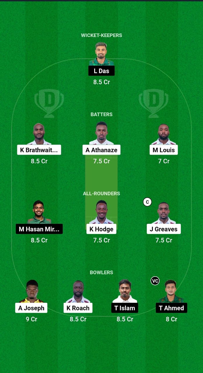 WI vs BAN Dream11 Prediction Fantasy Cricket Tips Dream11 Team Bangladesh Tour of West Indies 2024 