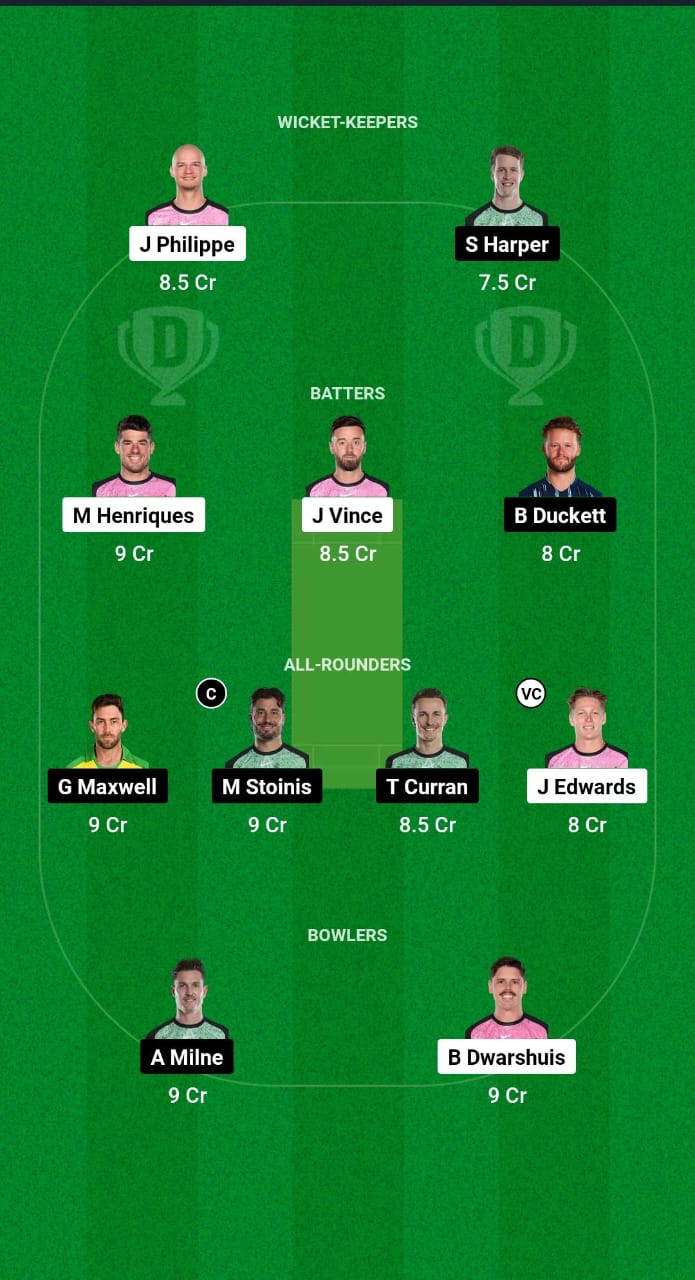 SIX vs STA Dream11 Prediction Fantasy Cricket Tips Dream11 Team BBL 2024 