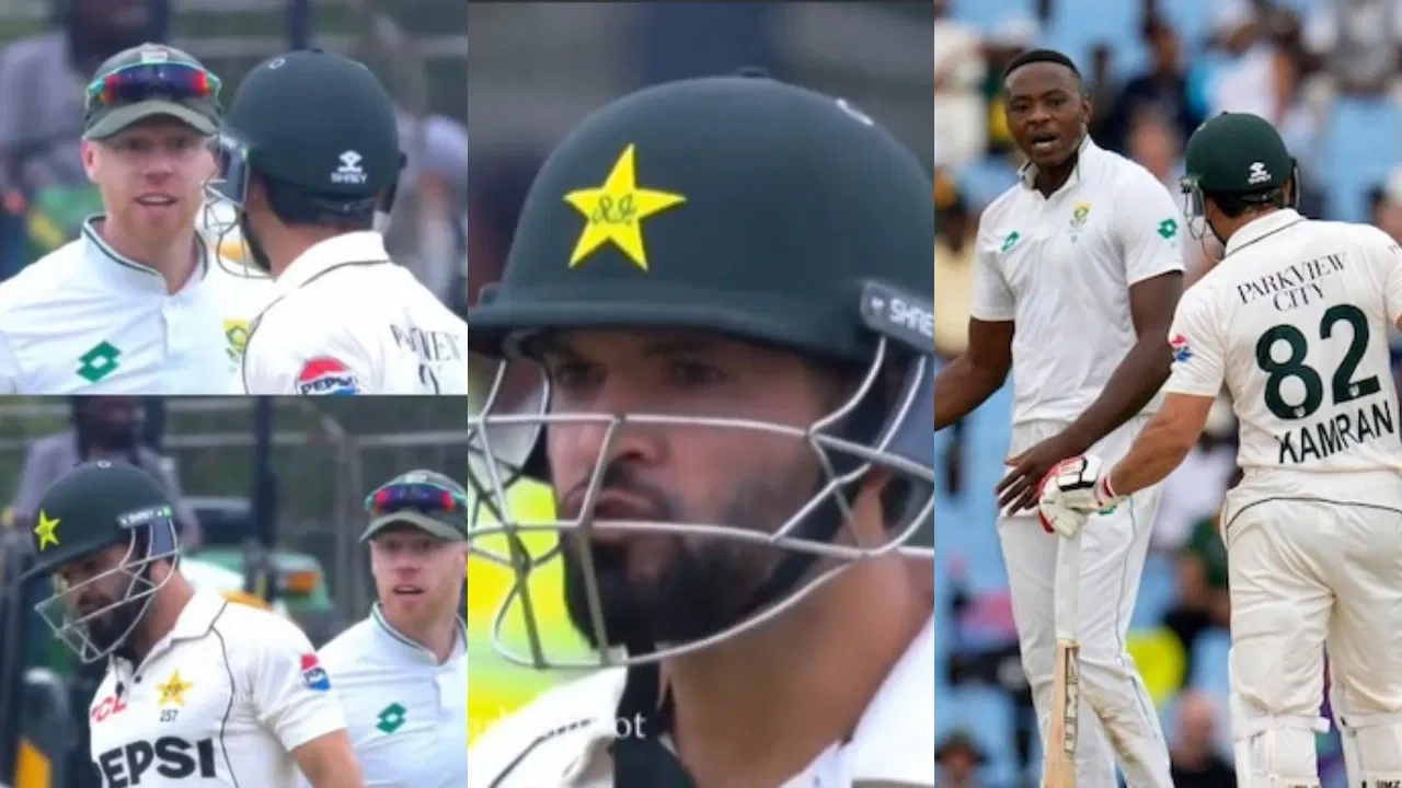 Kyle Verreynne, Kamran Ghulam and Kagiso Rabada during Boxing Day Test