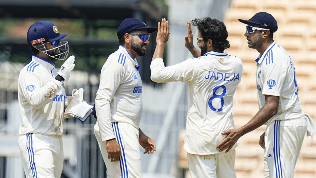 BCCI. Rishabh Pant, Ravindra Jadeja, Ravichandran Ashwin with Rohit Sharma