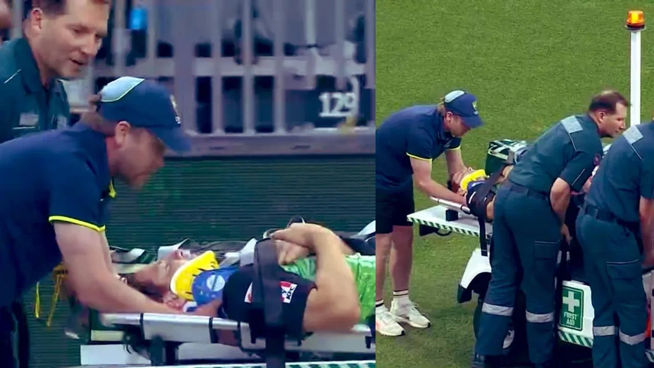 Hilton Cartwright Helped Off The Field After Suffering An Injury While Attempting To Save A Boundary