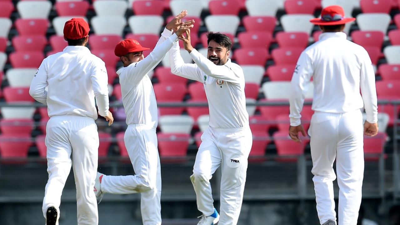 Rashid Khan Celebrates With His Afghanistan Teammates