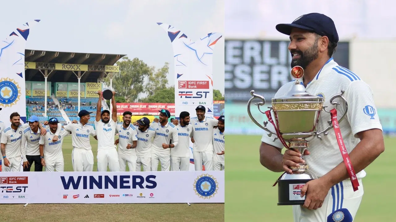 Rohit Sharma Hands Trophy To Akash Deep