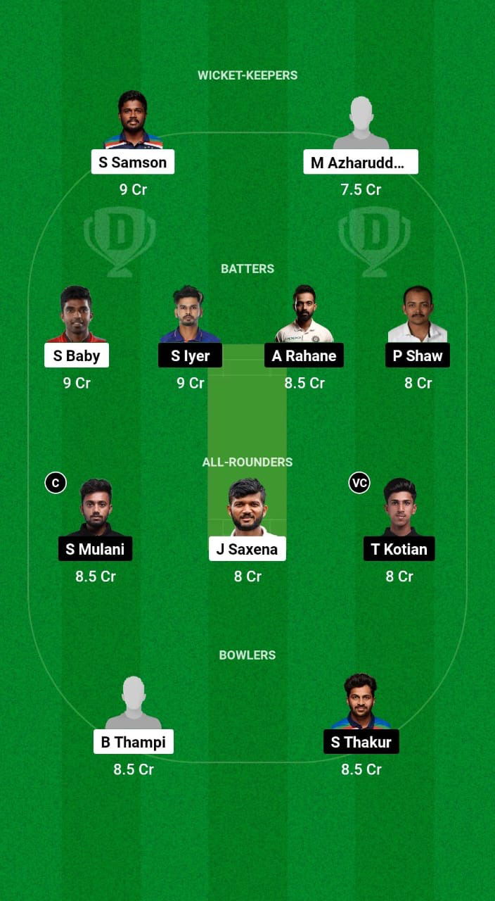 KER vs MUM Dream11 Prediction Fantasy Cricket Tips Dream11 Team Indian Domestic T20 Trophy