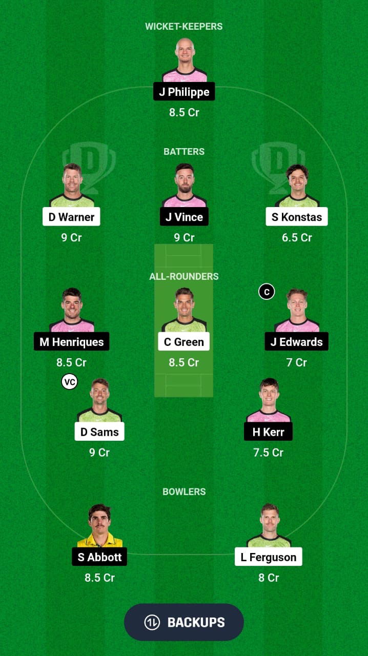 THU vs SIX Dream11 Prediction Fantasy Cricket Tips Dream11 Team BBL 2024