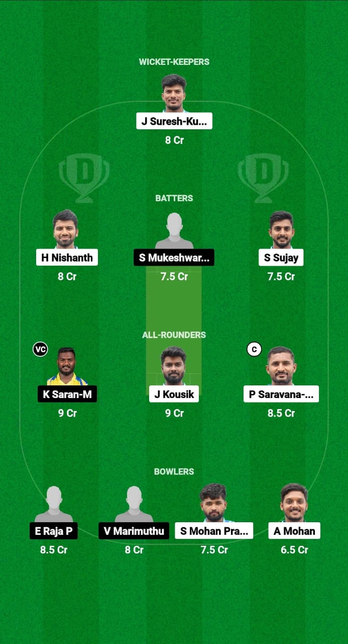 COM vs DNL Dream11 Prediction Fantasy Cricket Tips Dream11 Team Tamil Nadu T20 SS Rajan Trophy 2024 