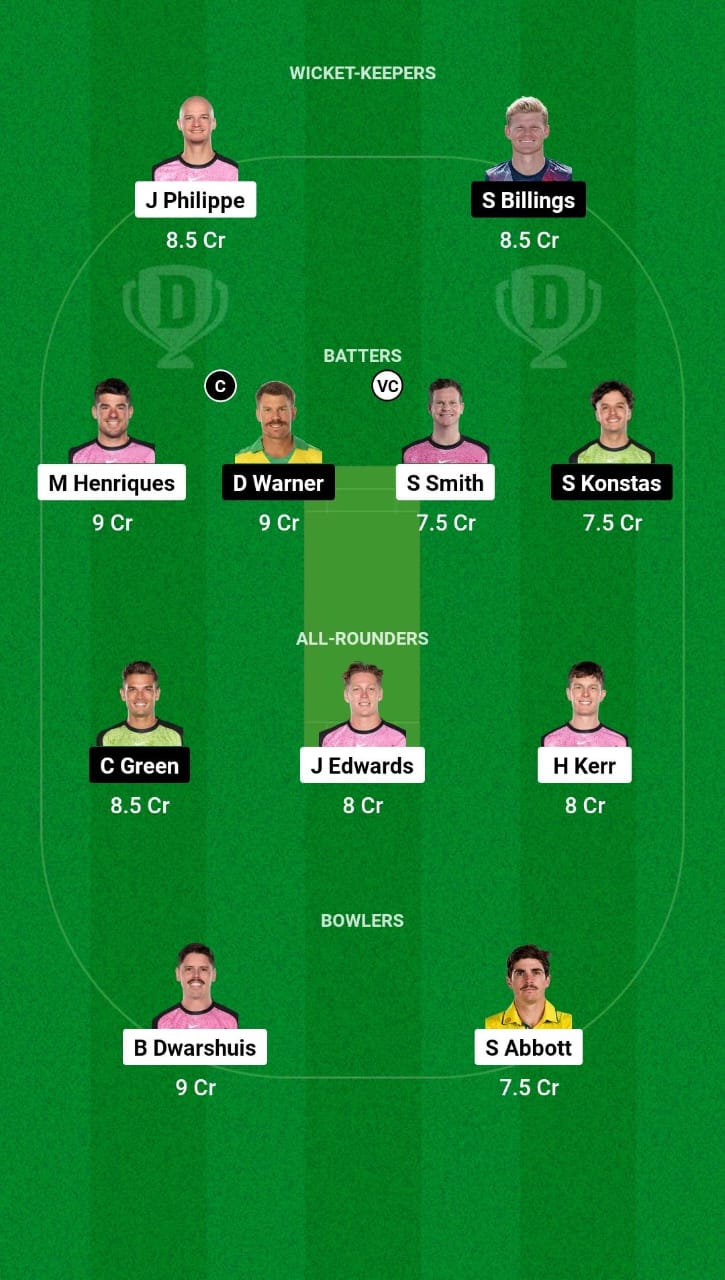 SIX vs THU Dream11 Prediction Fantasy Cricket Tips Dream11 Team BBL 2024-25 