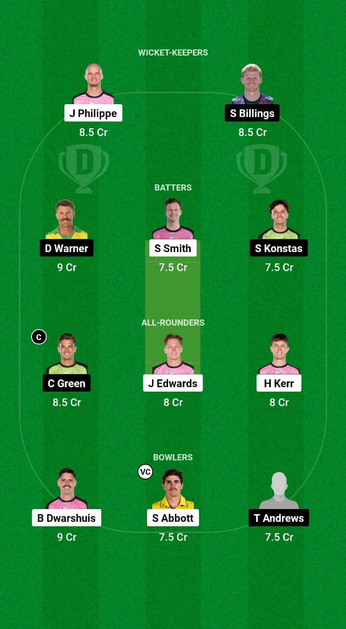 SIX vs THU Dream11 Prediction Fantasy Cricket Tips Dream11 Team BBL 2024-25 