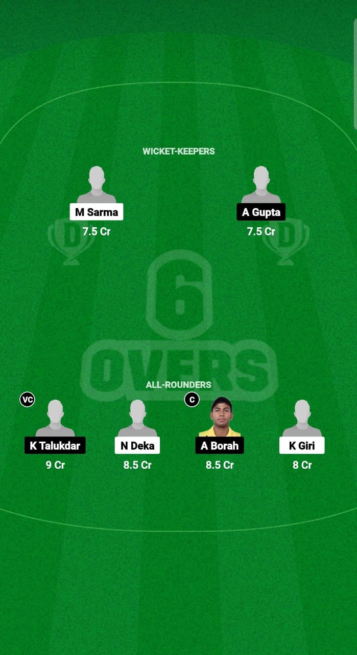 SGH vs CRK Dream11 Prediction Fantasy Cricket Tips Dream11 Team Guwahati Sixes 2025 