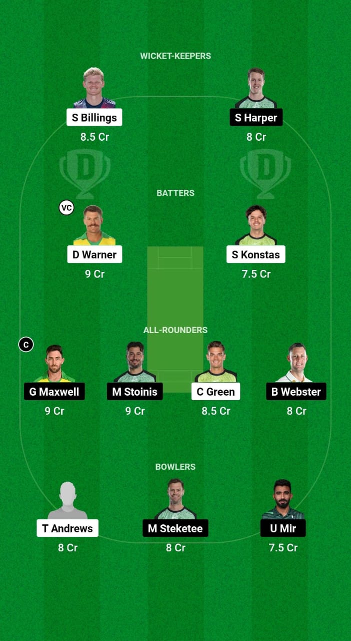 THU vs STA Dream11 Prediction Fantasy Cricket Tips Dream11 Team BBL 2024-25 