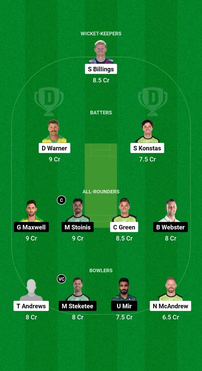 THU vs STA Dream11 Prediction Fantasy Cricket Tips Dream11 Team BBL 2024-25 