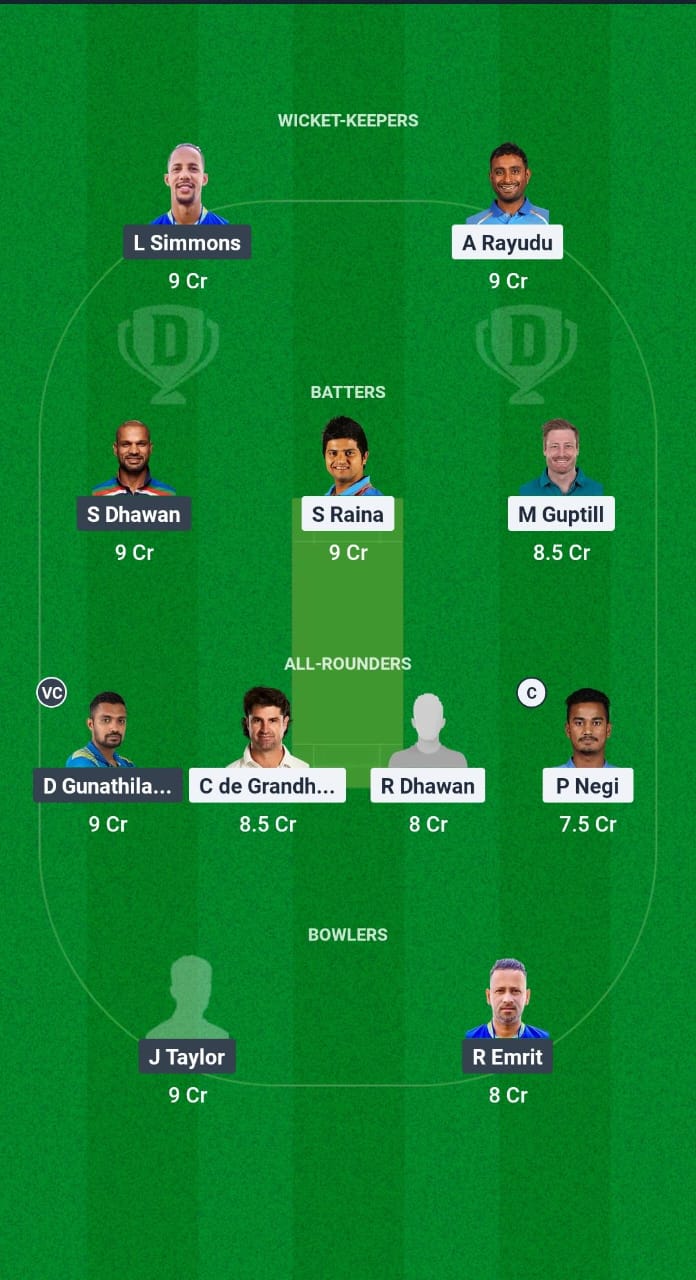 CW vs DLR Dream11 Prediction Fantasy Cricket Tips Dream11 Team Legends 90 - T20 2025 