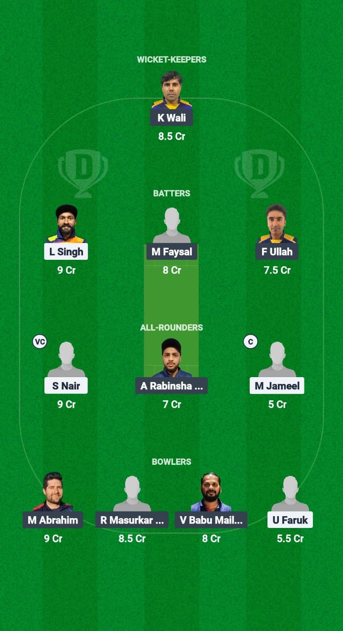 SBS vs SAF Dream11 Prediction Fantasy Cricket Tips Dream11 Team Kuwait Challengers League A T20 2025 