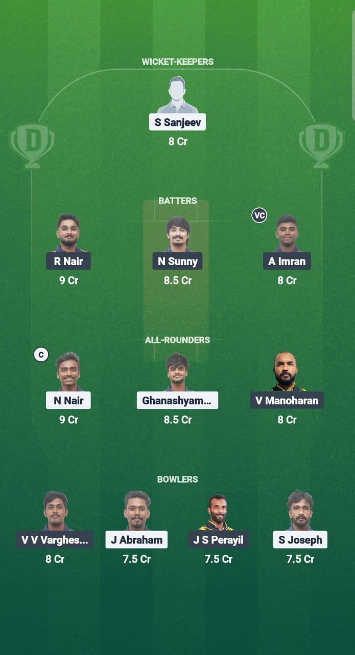 KOY vs CDS Dream11 Prediction Fantasy Cricket Tips Dream11 Team Kerala T20 Men's Challenger Trophy 2025 