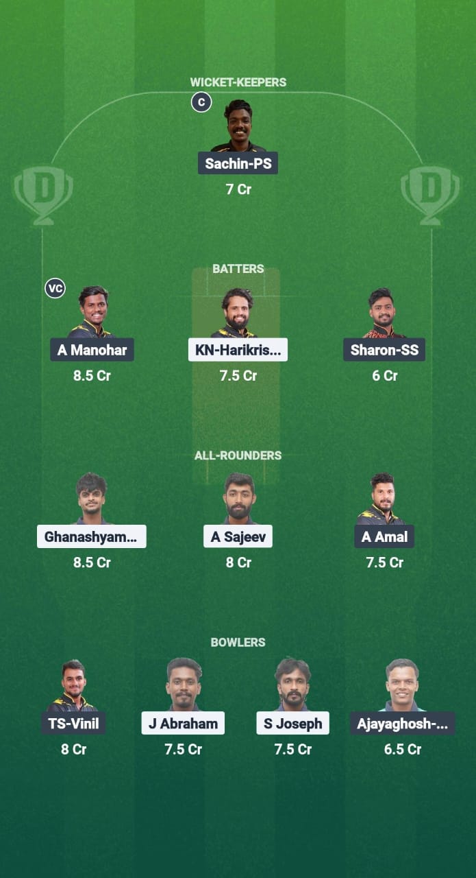 Koy vs Kol Dream11 Prediction Fantasy Cricket Tips Dream11 Team Kerala T20 TROFEU MEN CHALLENGER 2025 