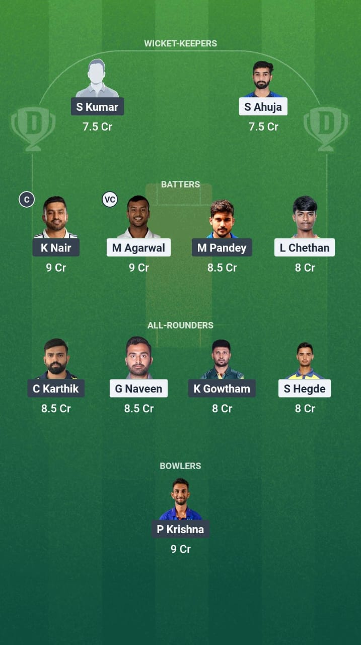 BB vs MW Dream11 Prediction Fantasy Cricket Tips Dream11 Team Karnataka T20 Maharaja Trophy 2025