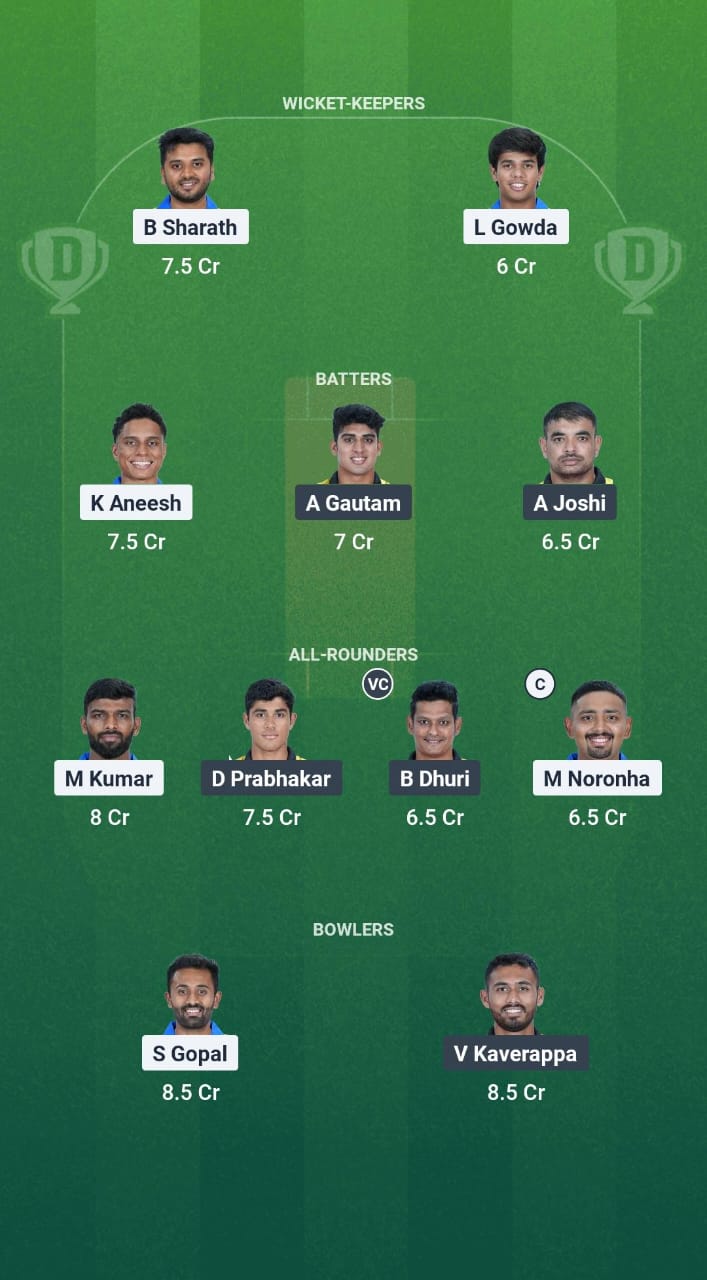 MD vs SL Dream11 Prediction Fantasy Cricket Tips Dream11 Team Karnataka T20 Maharaja Trophy 2025